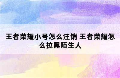 王者荣耀小号怎么注销 王者荣耀怎么拉黑陌生人